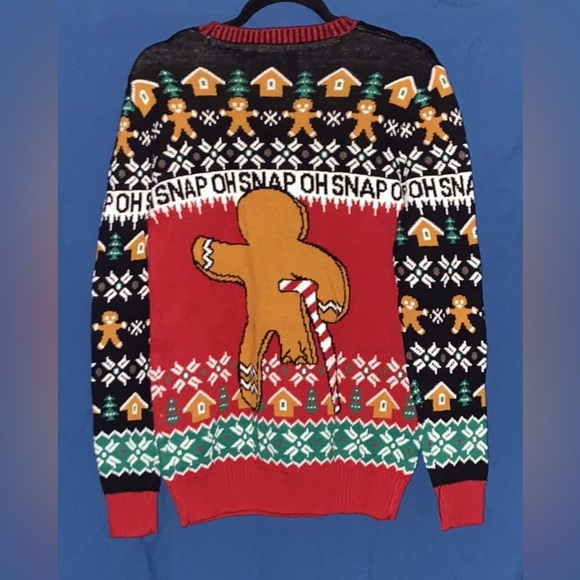 Christmas 🎄 UGLY Sweater “OH SNAP!” Gingerbread Man w/Candy Cane Crutch Size S - Picture 3 of 6
